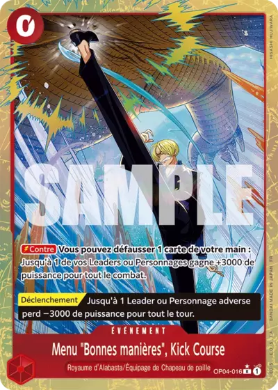 Menu Bonnes manières Kick Course OP04-016 R Parallel One Piece TCG Français